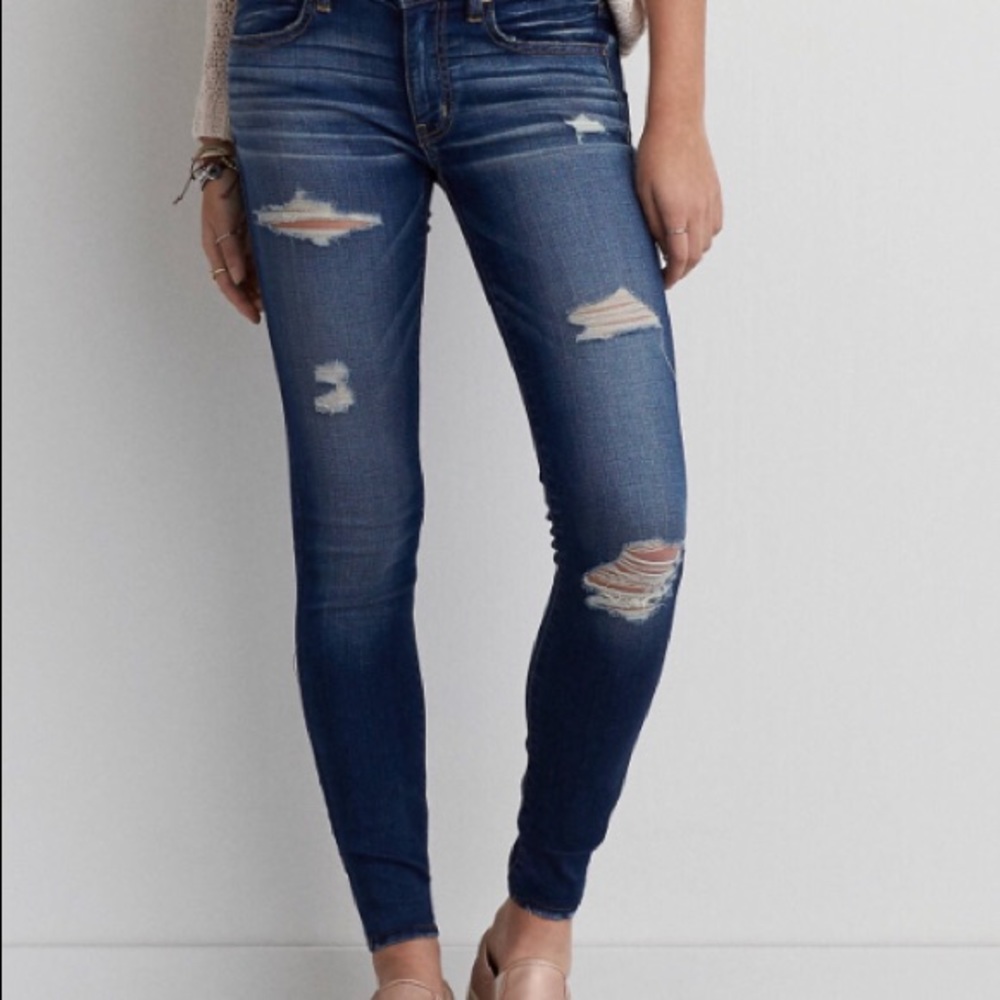 dark wash distressed jeans